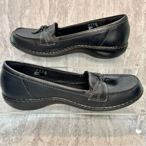 Clarks Collection Black Comfort Leather Tassel Slip Ons Loafers Sz 9N